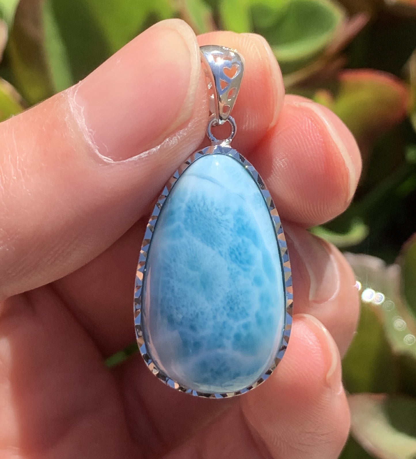 AAA+ Natural  Authentic Dominican Larimar 925 Silver Pendant, Handmade Silver Pendant,Lairmar Jewelry ET292