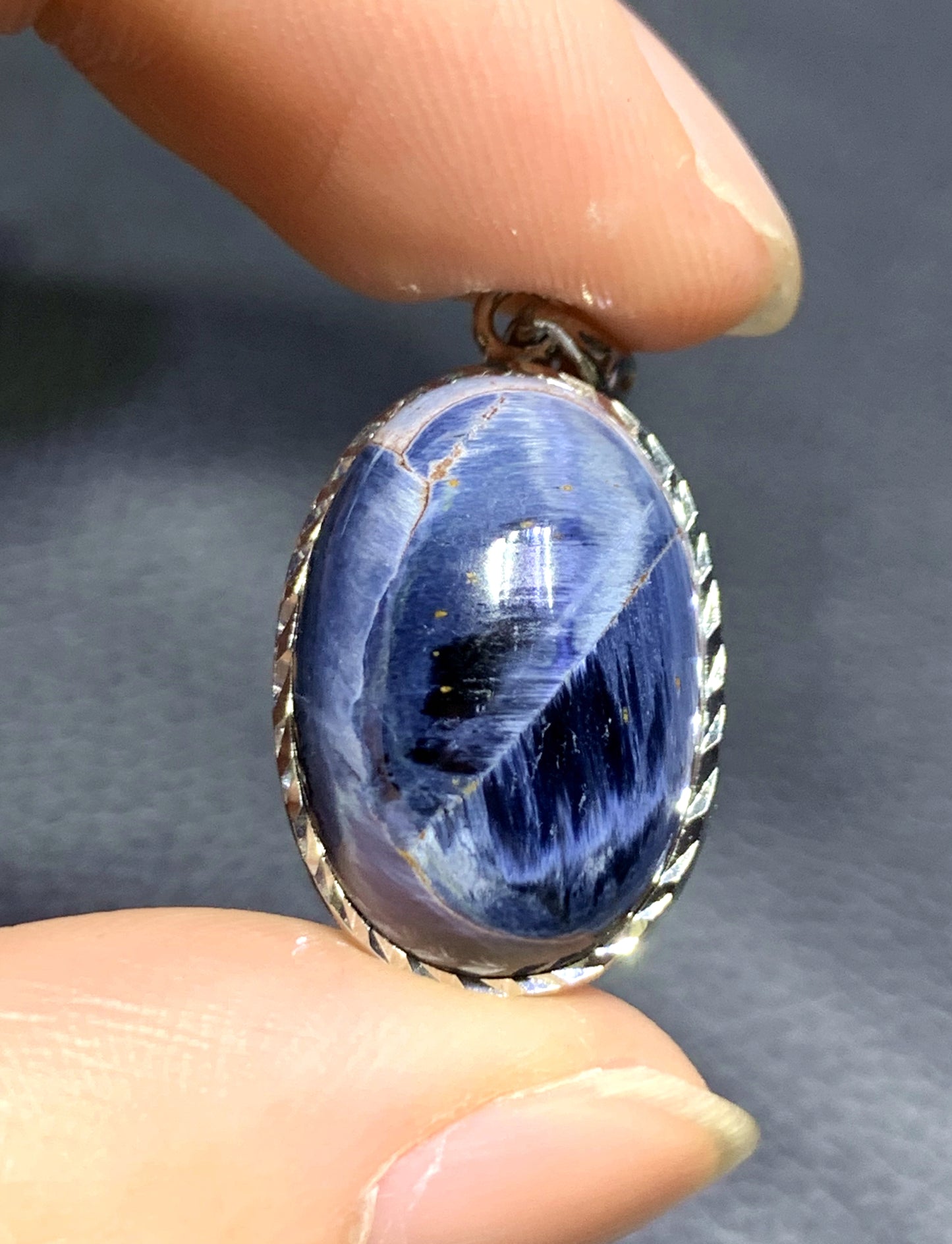 Natural Namibian Pietersite Silver Pendant,Blue Flashy Pietersite Cabochon,Pietersite Jewelry, Blue Pietersite ET71