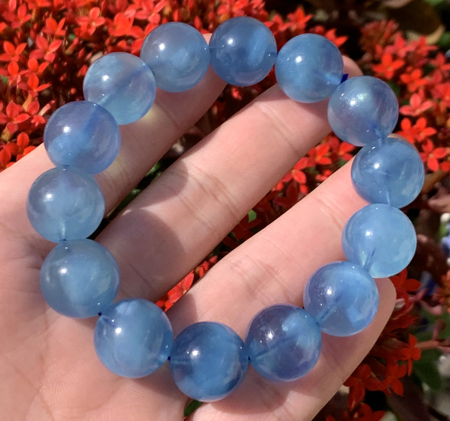 AAAA Natural Authentic Aquamarine Bracelet,March Birthstone,Crystal Bracelet,Handmade Jewelry,Gems Bracelet,Personalized Jewelry,14mm Bracelet ET656