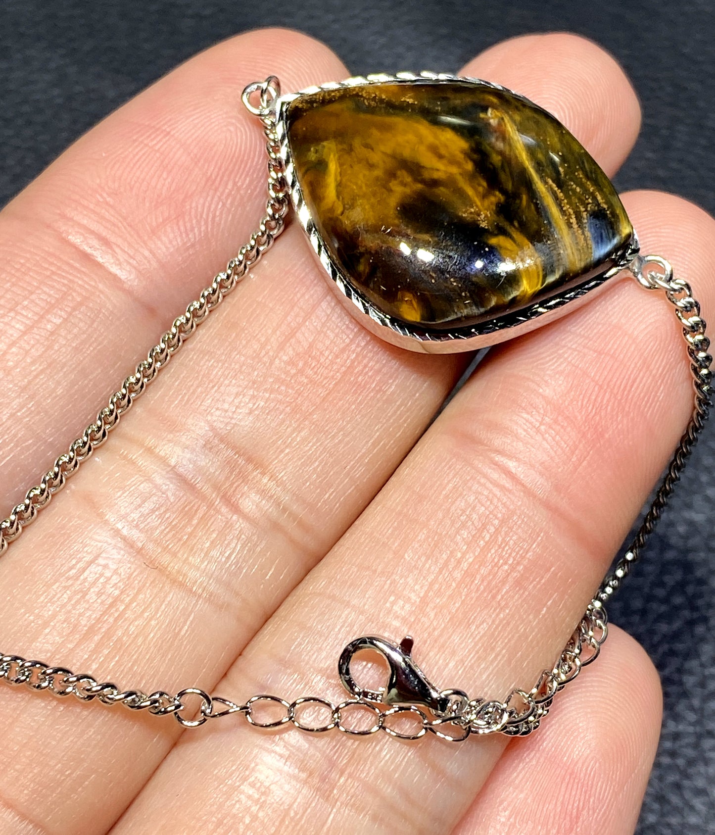 AAAA Natural Namibian Pietersite 925 Silver Bracelet, Colored Full Fire Pietersite Bracelet, Pietersite Gemstone ET769