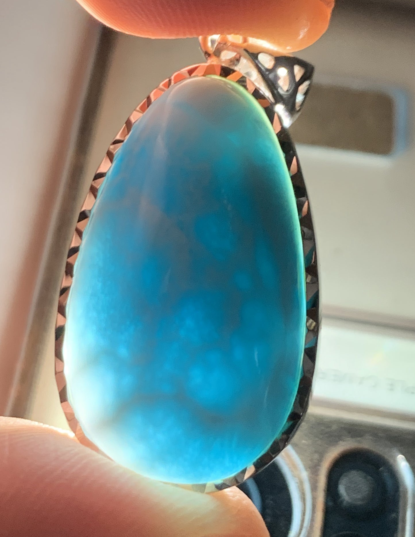 AAA+ Natural Authentic Dominican Larimar 925 Silver Pendant, Handmade Silver Pendant,Lairmar Jewelry ET292