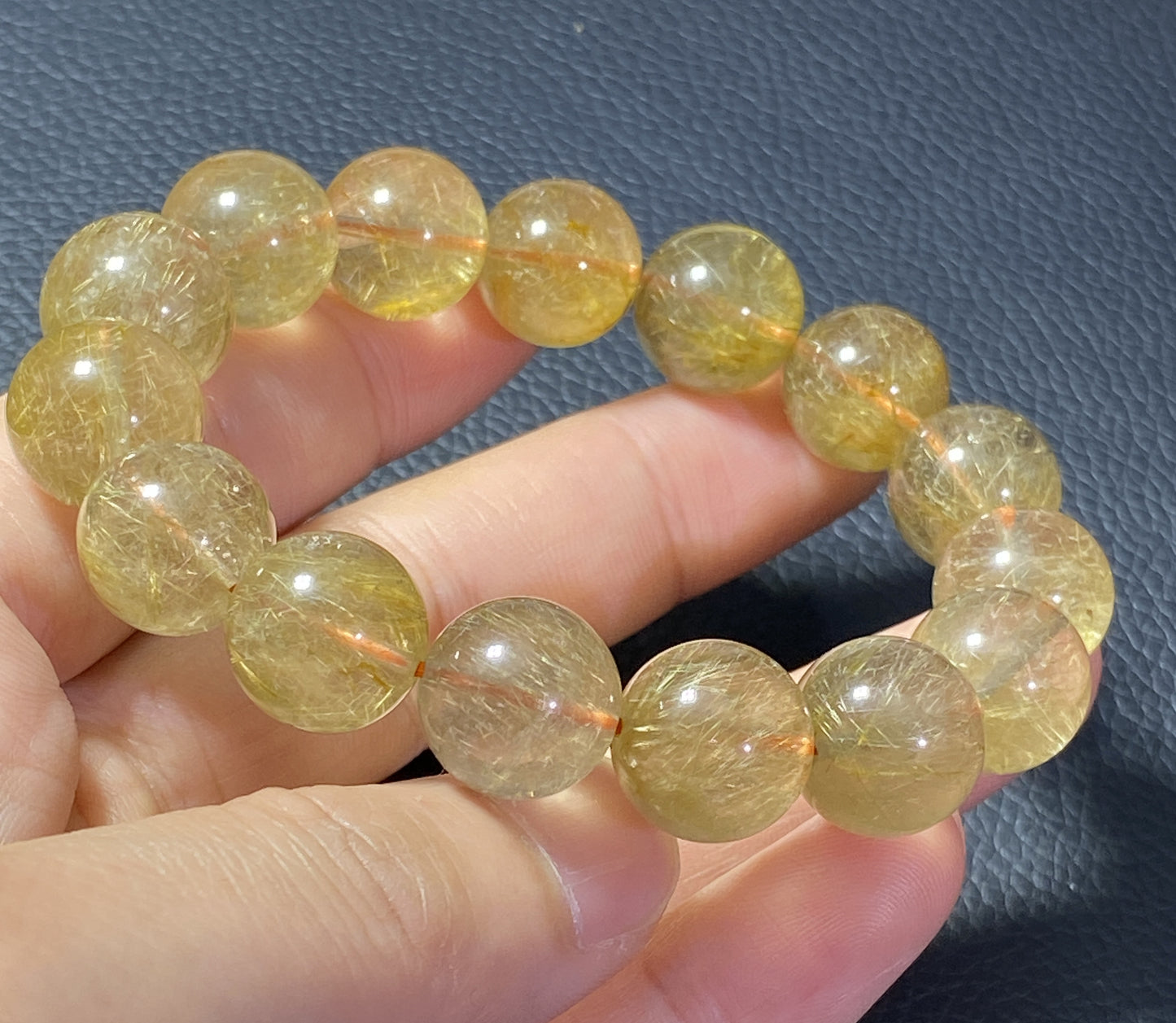 AAA+ Natural Rutilated Quartz Bracelet,Rutilated Quartz Stone,14.2mm Bracelet,Lucky Bracelet,Handmade jewelry ET551