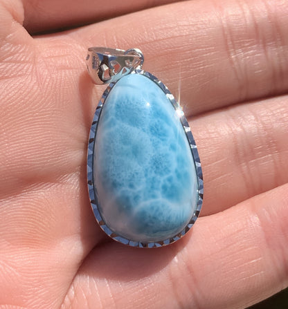 AAA+ Natural  Authentic Dominican Larimar 925 Silver Pendant, Handmade Silver Pendant,Lairmar Jewelry ET292