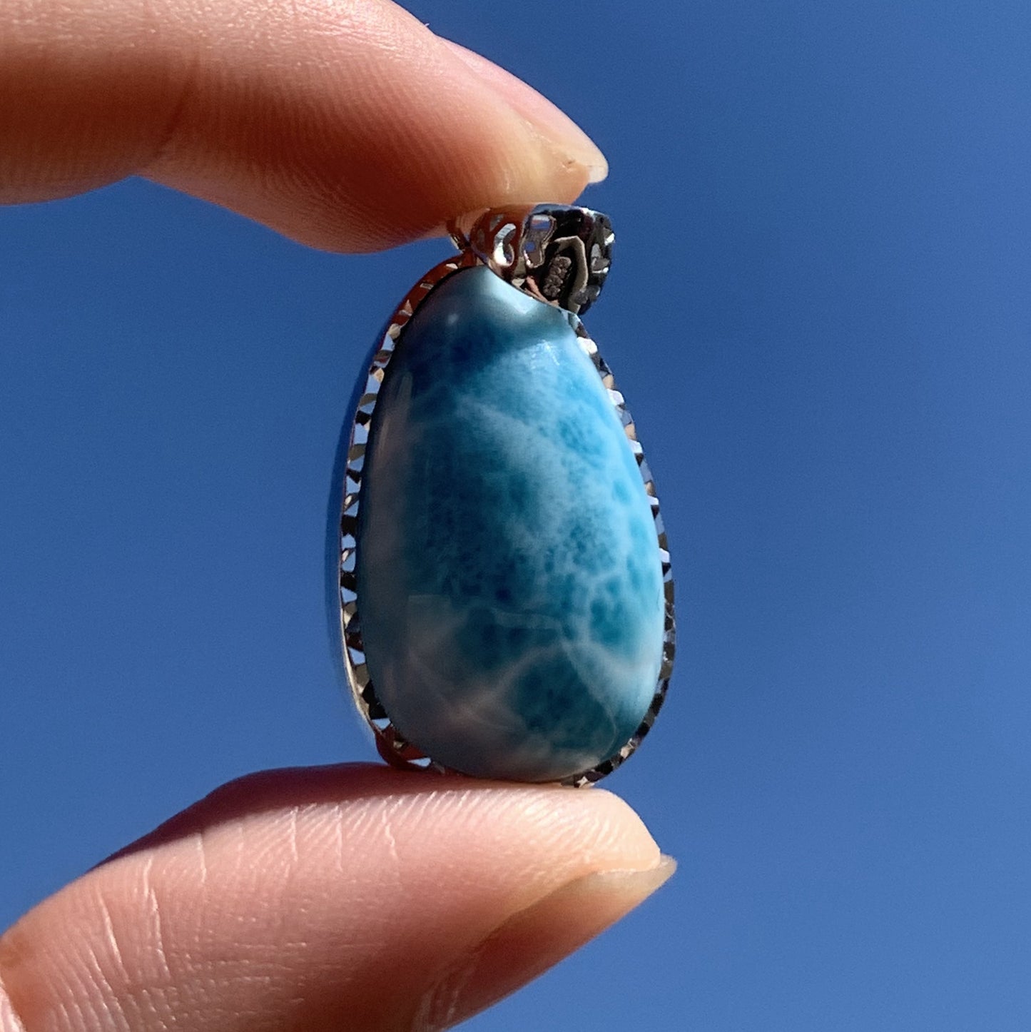 AAA+ Natural  Authentic Dominican Larimar 925 Silver Pendant, Handmade Silver Pendant,Lairmar Jewelry ET292