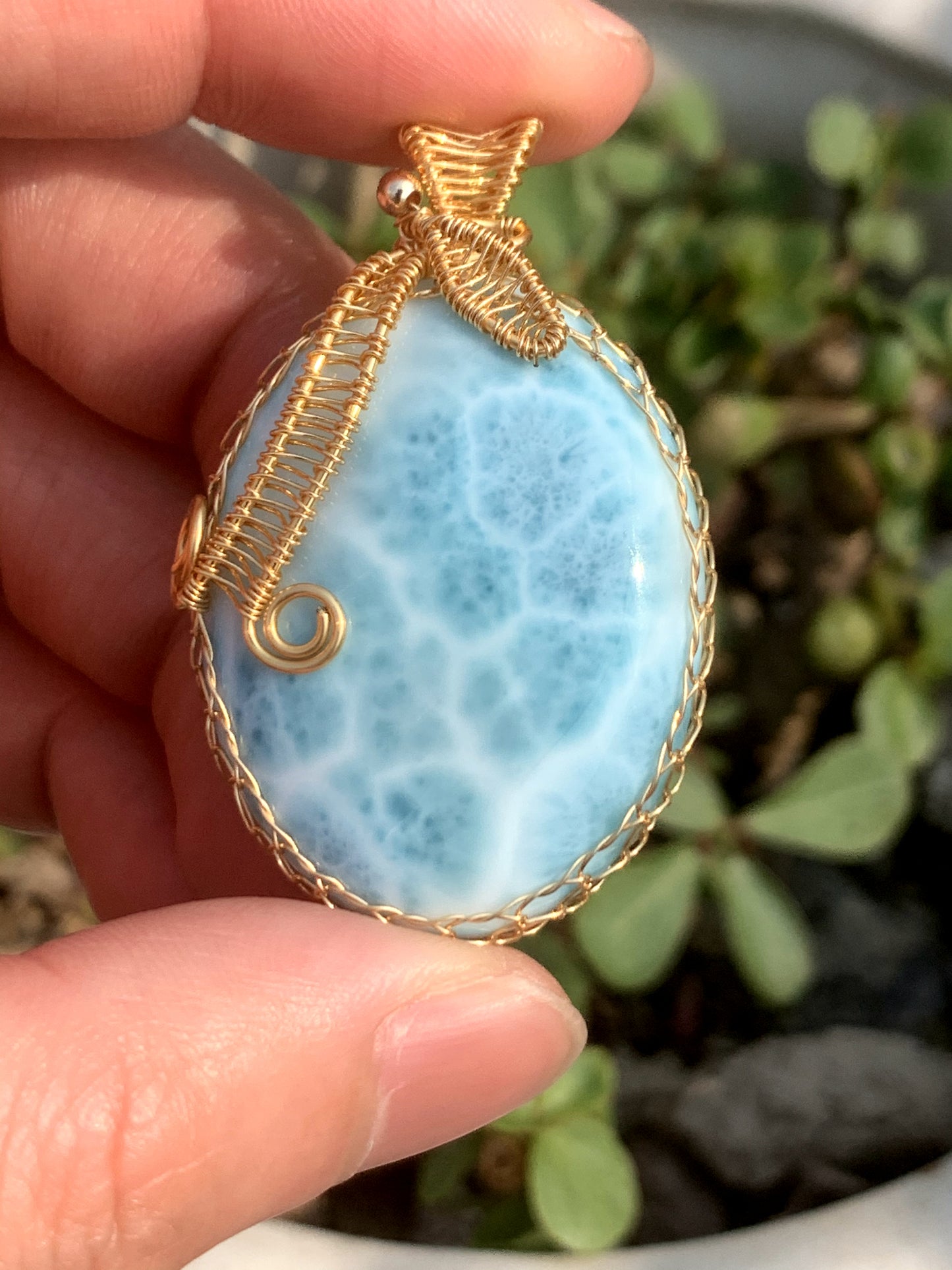 AAAA Natural Authentic Dominican Larimar Pendant,Hand-Woven Frame Larimar,Larimar Necklace,Larimar Gift,Handmade Jewelry ET410