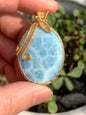 AAAA Natural Authentic Dominican Larimar Pendant,Hand-Woven Frame Larimar,Larimar Necklace,Larimar Gift,Handmade Jewelry ET410