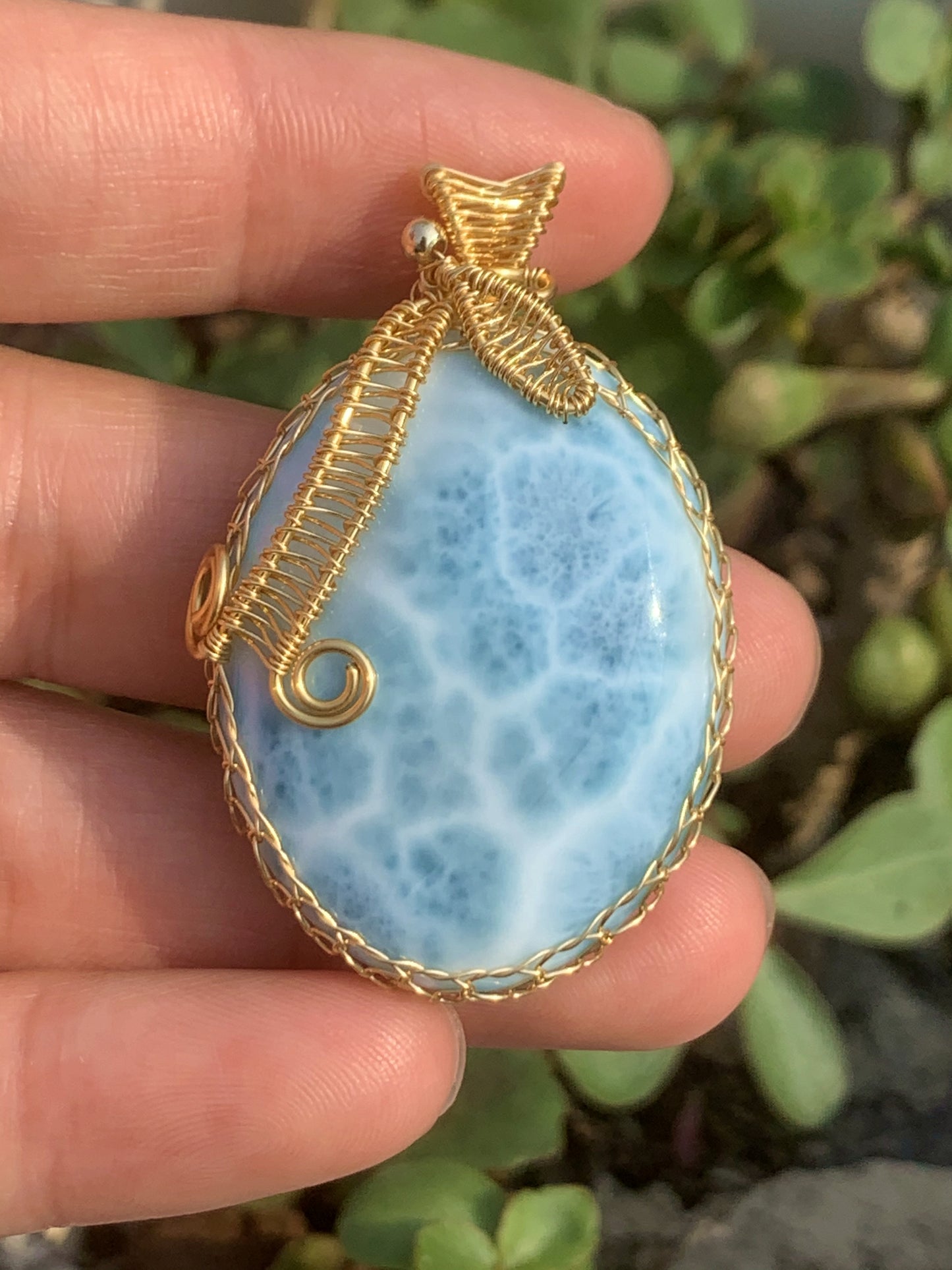 AAAA Natural Authentic Dominican Larimar Pendant,Hand-Woven Frame Larimar,Larimar Necklace,Larimar Gift,Handmade Jewelry ET410