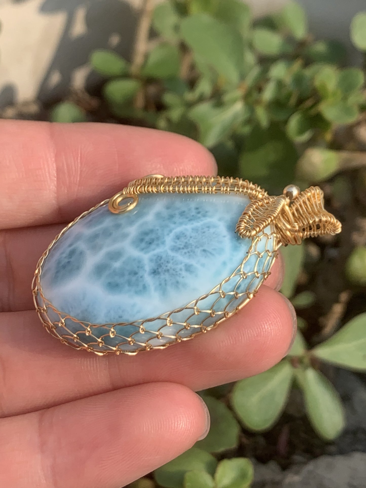 AAAA Natural Authentic Dominican Larimar Pendant,Hand-Woven Frame Larimar,Larimar Necklace,Larimar Gift,Handmade Jewelry ET410