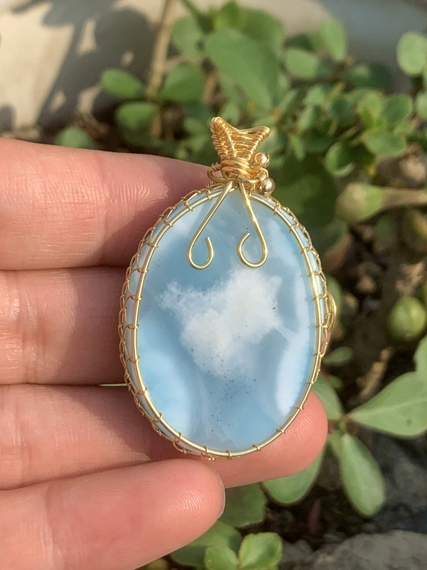 AAAA Natural Authentic Dominican Larimar Pendant,Hand-Woven Frame Larimar,Larimar Necklace,Larimar Gift,Handmade Jewelry ET410