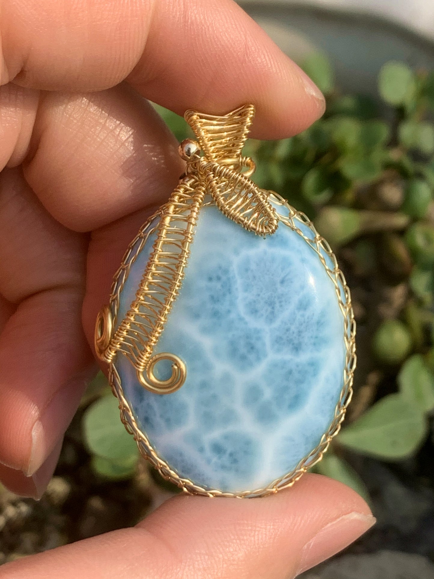 AAAA Natural Authentic Dominican Larimar Pendant,Hand-Woven Frame Larimar,Larimar Necklace,Larimar Gift,Handmade Jewelry ET410