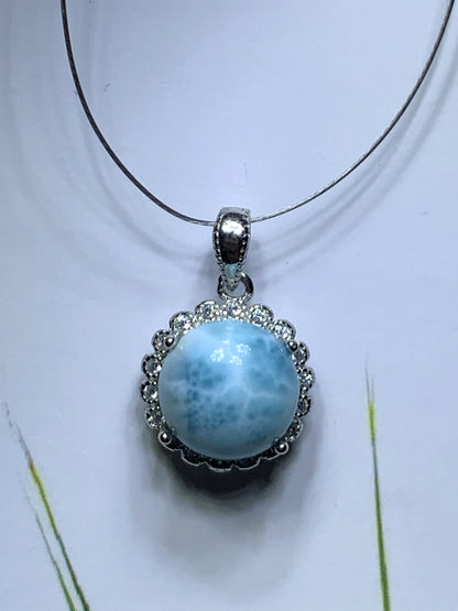 AAA+ Natural Authentic Dominican Larimar Pendant,Handmade Jewelry, Crystal Jewelry, Larimar Jewelry,Larimar Stone ET429