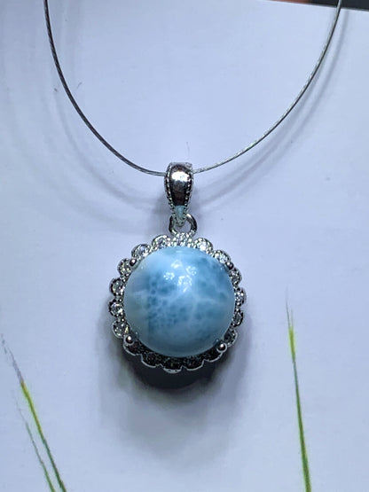 AAA+ Natural Authentic Dominican Larimar Pendant,Handmade Jewelry, Crystal Jewelry, Larimar Jewelry,Larimar Stone ET429