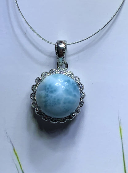 AAA+ Natural Authentic Dominican Larimar Pendant,Handmade Jewelry, Crystal Jewelry, Larimar Jewelry,Larimar Stone ET429