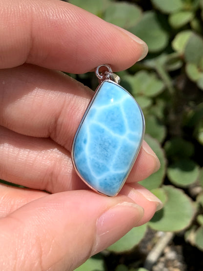 Natural Authentic Dominican Larimar Pendant,S925 Larimar Pendant,Larimar Jewelry,Larimar Necklace for Women,Pendant Necklace,ET046