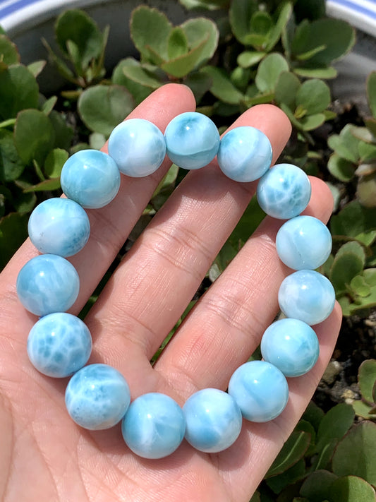 AAA+ Natural Authentic Dominican Larimar Bracelet,Gems Bracelet,13.7mm BraceletGems Jewelry,Crystal Bracelet,ET476