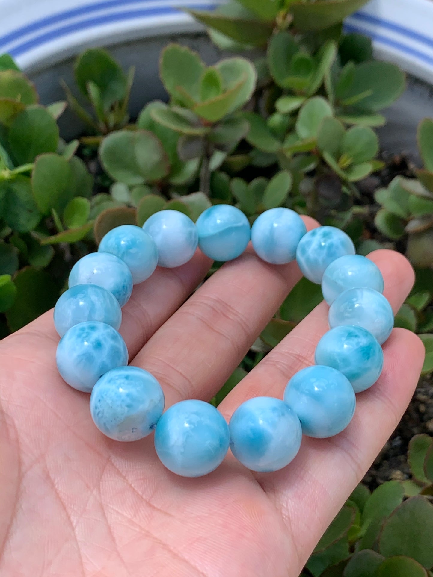 AAA+ Natural Authentic Dominican Larimar Bracelet,Gems Bracelet,13.7mm BraceletGems Jewelry,Crystal Bracelet,ET476