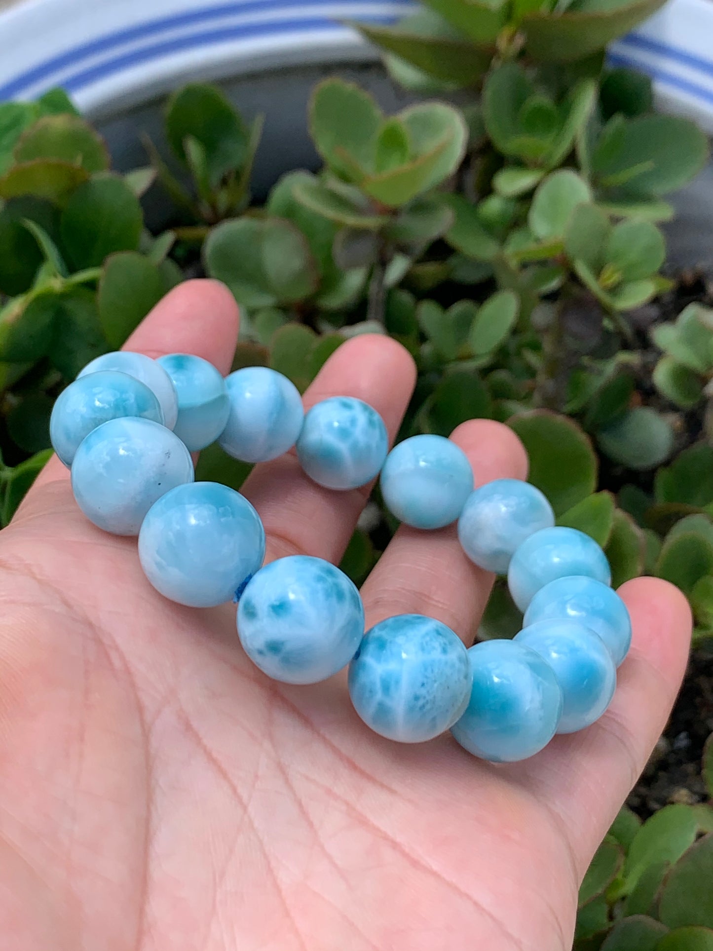 AAA+ Natural Authentic Dominican Larimar Bracelet,Gems Bracelet,13.7mm BraceletGems Jewelry,Crystal Bracelet,ET476