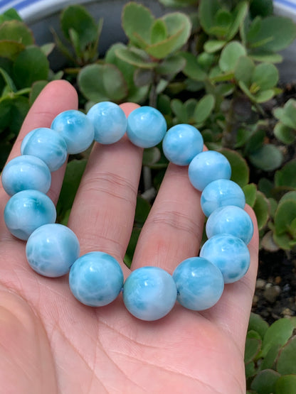 AAA+ Natural Authentic Dominican Larimar Bracelet,Gems Bracelet,13.7mm BraceletGems Jewelry,Crystal Bracelet,ET476