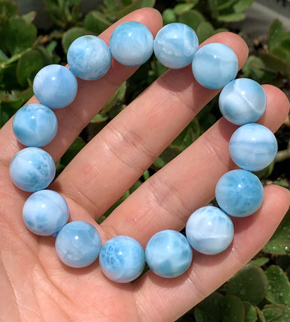 AAA+ Natural Authentic Dominican Larimar Bracelet,Gems Bracelet,13.7mm BraceletGems Jewelry,Crystal Bracelet,ET476