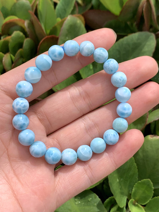 Larimar,AAANatural Authentic Dominican Larimar Bracelect,Blue Bracelect, Gift for Boy and men,9.4mm Bracelect,Father's Day Gift ET159