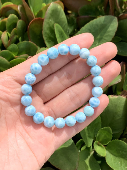 Larimar,AAANatural Authentic Dominican Larimar Bracelect,Blue Bracelect, Gift for Boy and men,9.4mm Bracelect,Father's Day Gift ET159