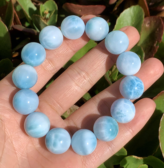 AAA Natural Authentic Dominican Larimar Bracelet,Gems Jewelry,Gems Bracelet,16mm Bracelet,Crystal Bracelet ET683