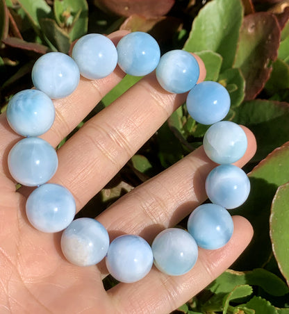 AAA Natural Authentic Dominican Larimar Bracelet,Gems Jewelry,Gems Bracelet,16mm Bracelet,Crystal Bracelet ET683