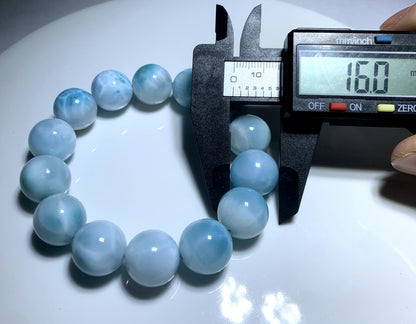 AAA Natural Authentic Dominican Larimar Bracelet,Gems Jewelry,Gems Bracelet,16mm Bracelet,Crystal Bracelet ET683