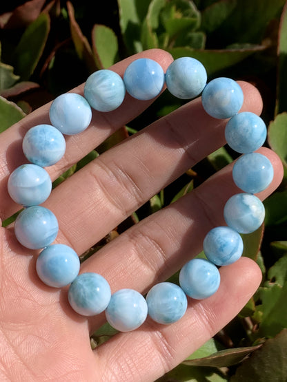 AAA Natural Authentic Dominican Larimar Bracelet,Larimar,Crystal Bracelet,12mm Bracelet,Gems Bracelet ET697