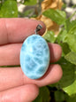 AAA Natural Authentic Dominican Larimar Pendant, Oval Larimar Pendant, Silver Pendant,Birthday Gift ET828