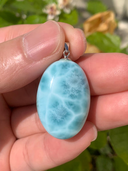 AAA Natural Authentic Dominican Larimar Pendant, Oval Larimar Pendant, Silver Pendant,Birthday Gift ET828