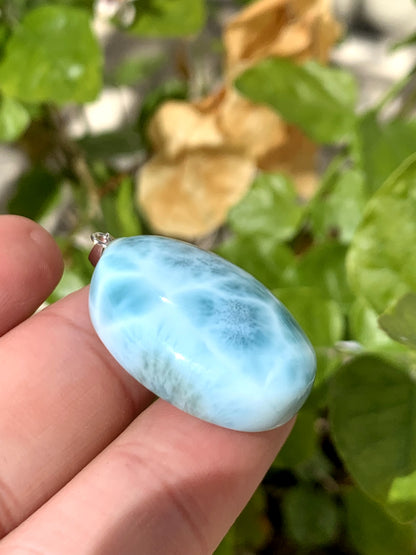 AAA Natural Authentic Dominican Larimar Pendant, Oval Larimar Pendant, Silver Pendant,Birthday Gift ET828