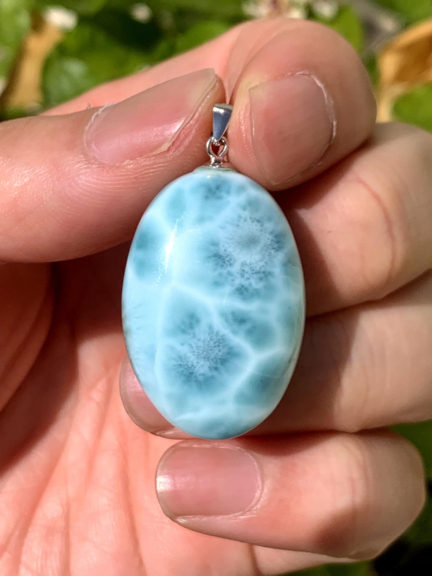 AAA Natural Authentic Dominican Larimar Pendant, Oval Larimar Pendant, Silver Pendant,Birthday Gift ET828