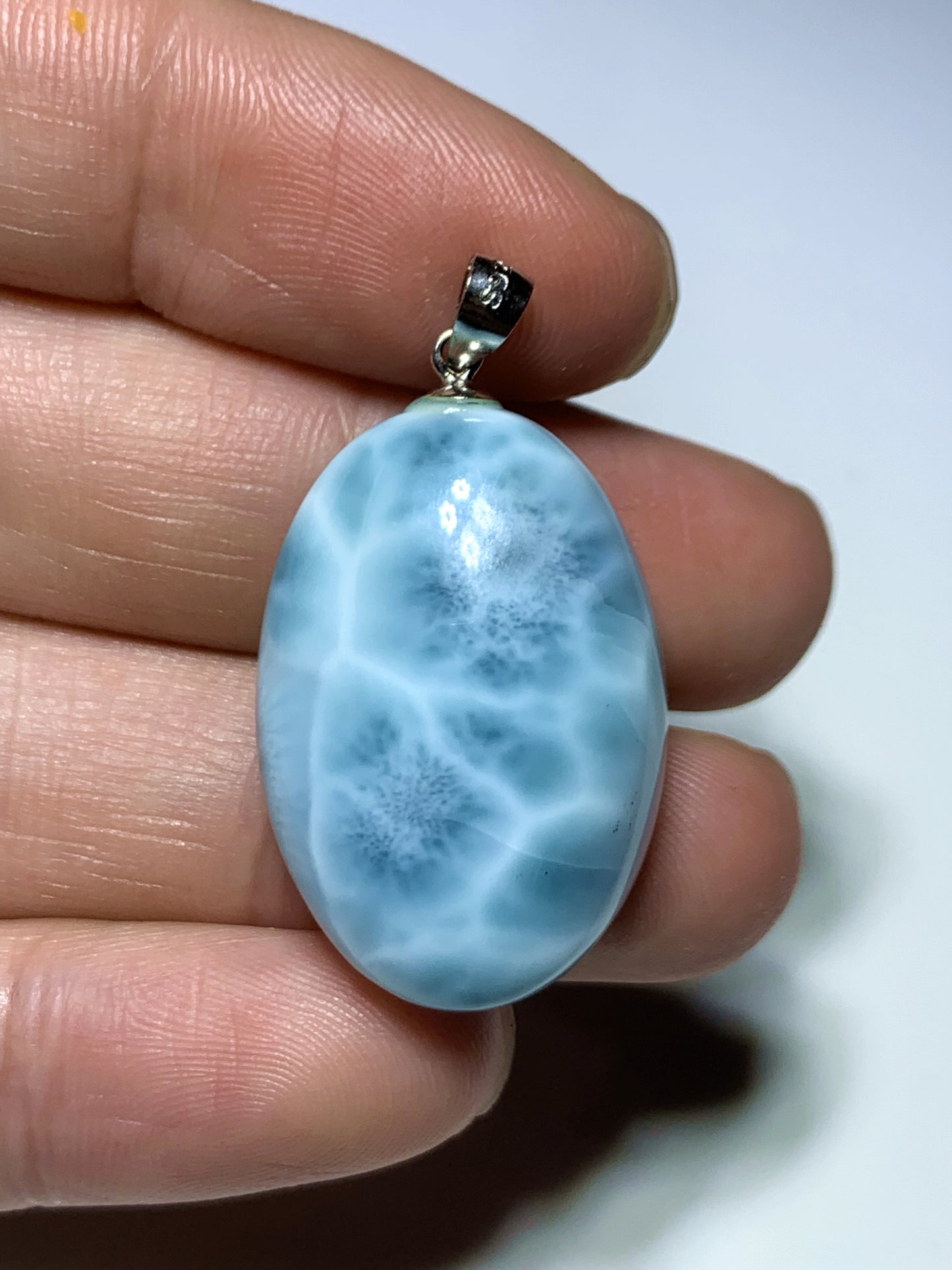 AAA Natural Authentic Dominican Larimar Pendant, Oval Larimar Pendant, Silver Pendant,Birthday Gift ET828