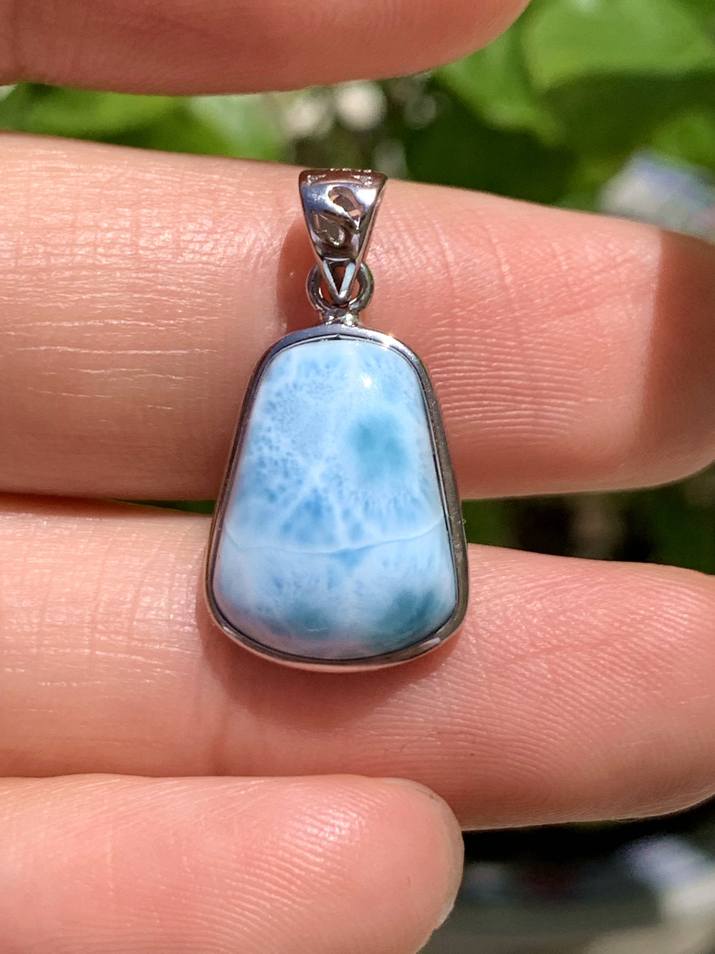 AAA Natural Authentic Dominican Larimar Pendant, Oval Larimar Pendant, Silver Pendant,Birthday Gift ET901