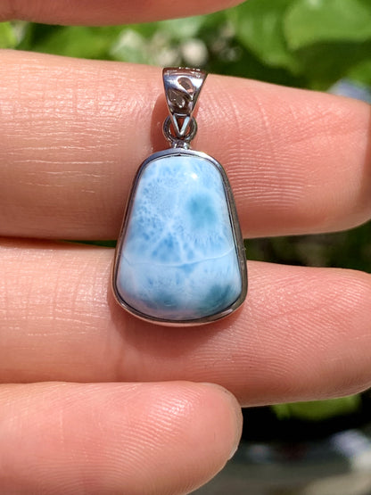 AAA Natural Authentic Dominican Larimar Pendant, Oval Larimar Pendant, Silver Pendant,Birthday Gift ET901