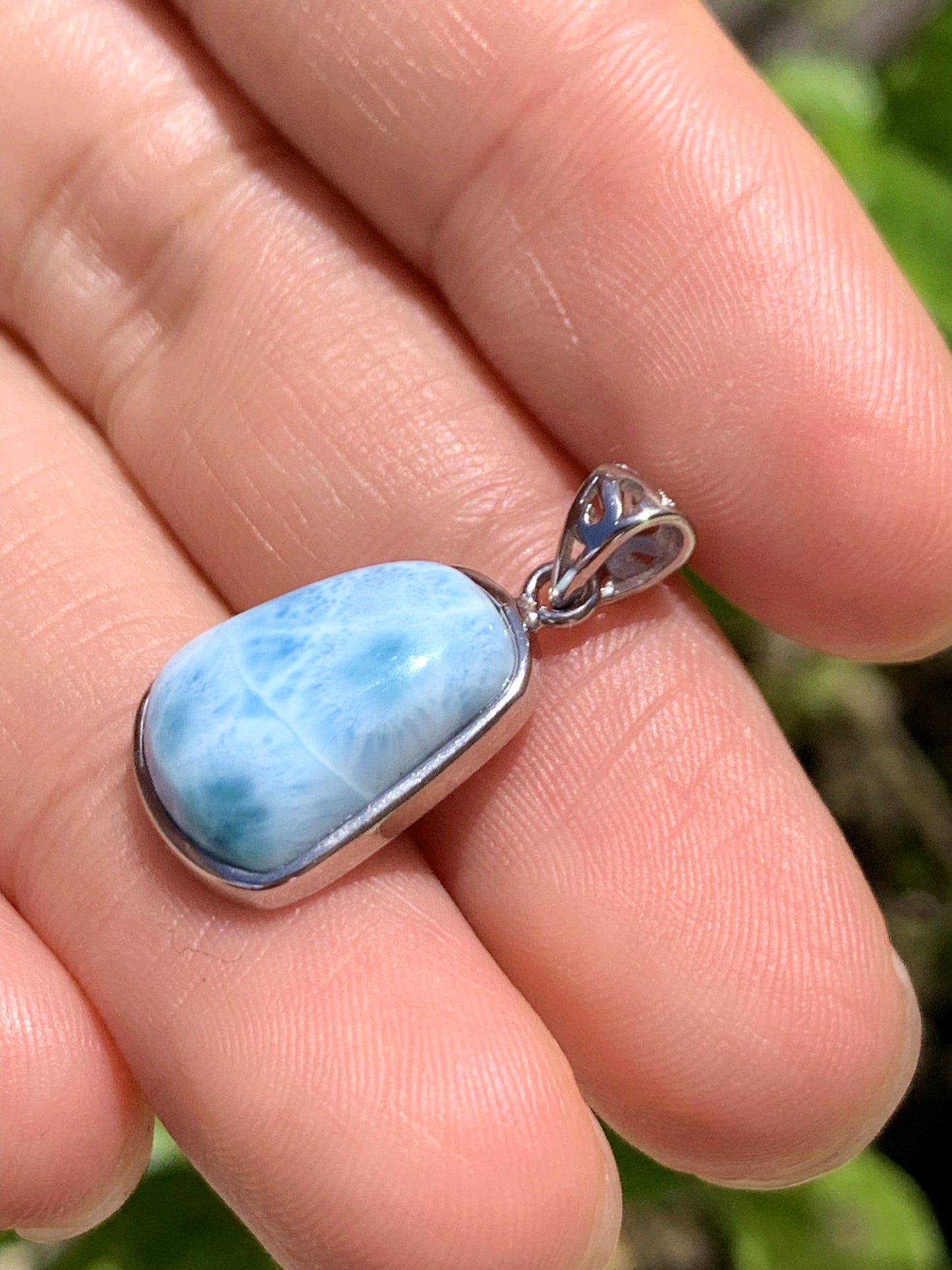 AAA Natural Authentic Dominican Larimar Pendant, Oval Larimar Pendant, Silver Pendant,Birthday Gift ET901