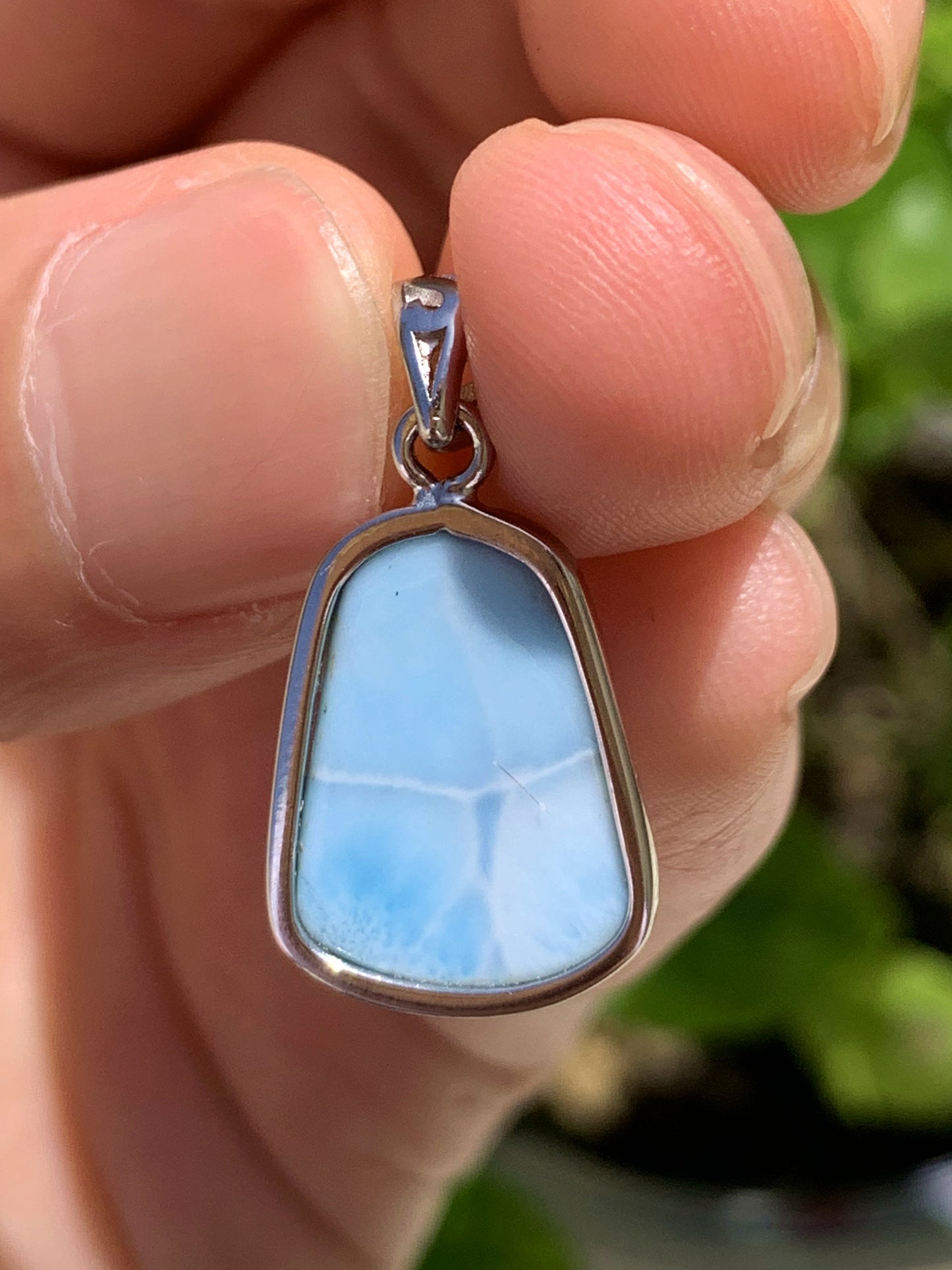 AAA Natural Authentic Dominican Larimar Pendant, Oval Larimar Pendant, Silver Pendant,Birthday Gift ET901