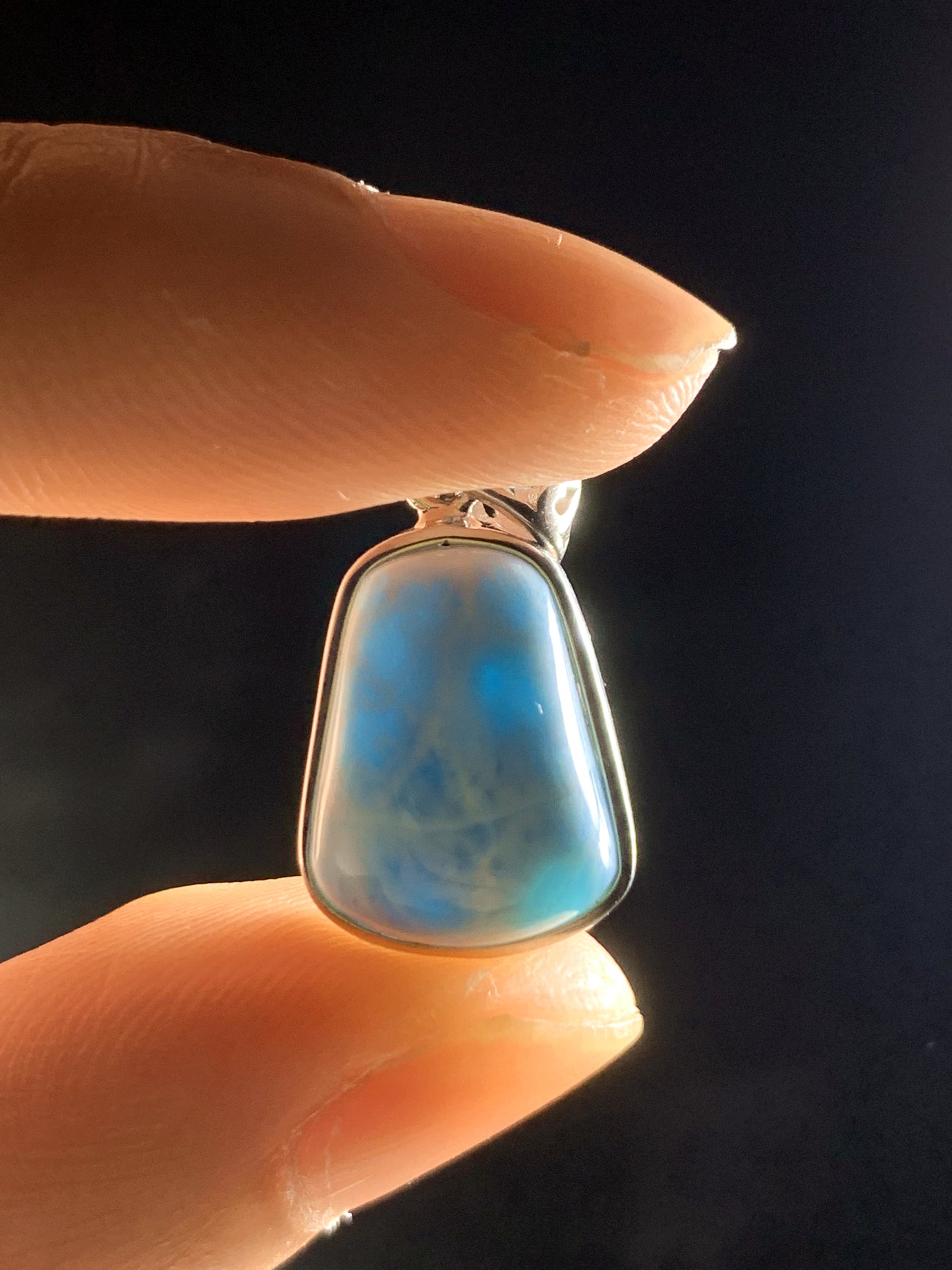 AAA Natural Authentic Dominican Larimar Pendant, Oval Larimar Pendant, Silver Pendant,Birthday Gift ET901