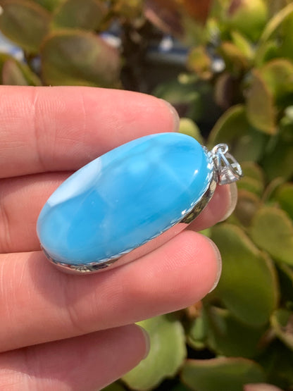 AAA+ Natural Authentic Dominican Larimar Pendant Larimar Stone, Silver Pendant, Larimar Jewelry ET962