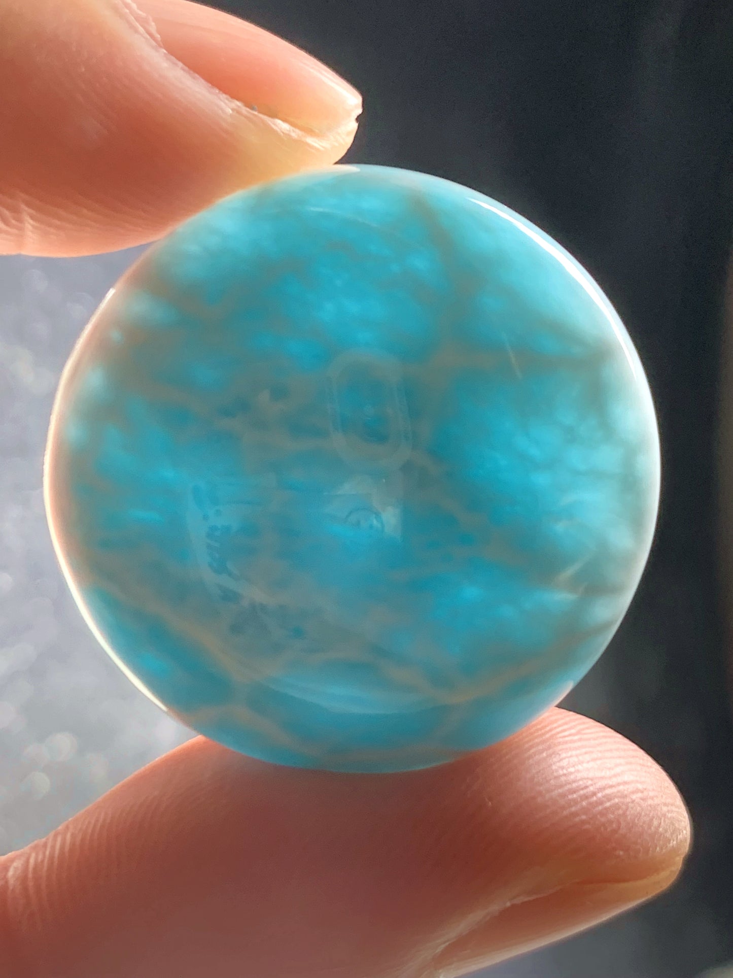 AAAAA Natural Dominican Larimar Pendant, Larimar Stone, Larimar Engagement, Larimar Jewelry, Round Pendant ET987