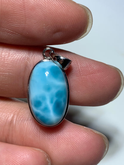 AAA Natural Authentic Dominican Larimar Pendant, Oval Larimar Pendant, Silver Pendant,Birthday Gift 992