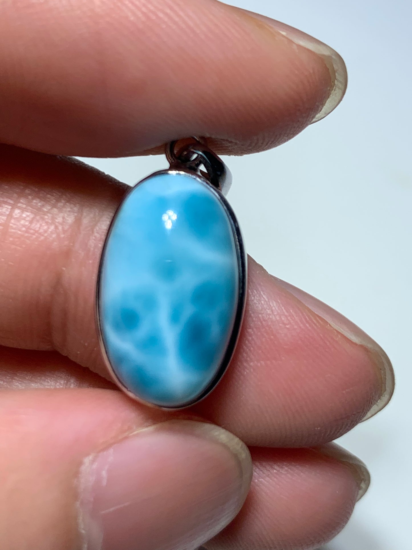 AAA Natural Authentic Dominican Larimar Pendant, Oval Larimar Pendant, Silver Pendant,Birthday Gift 992