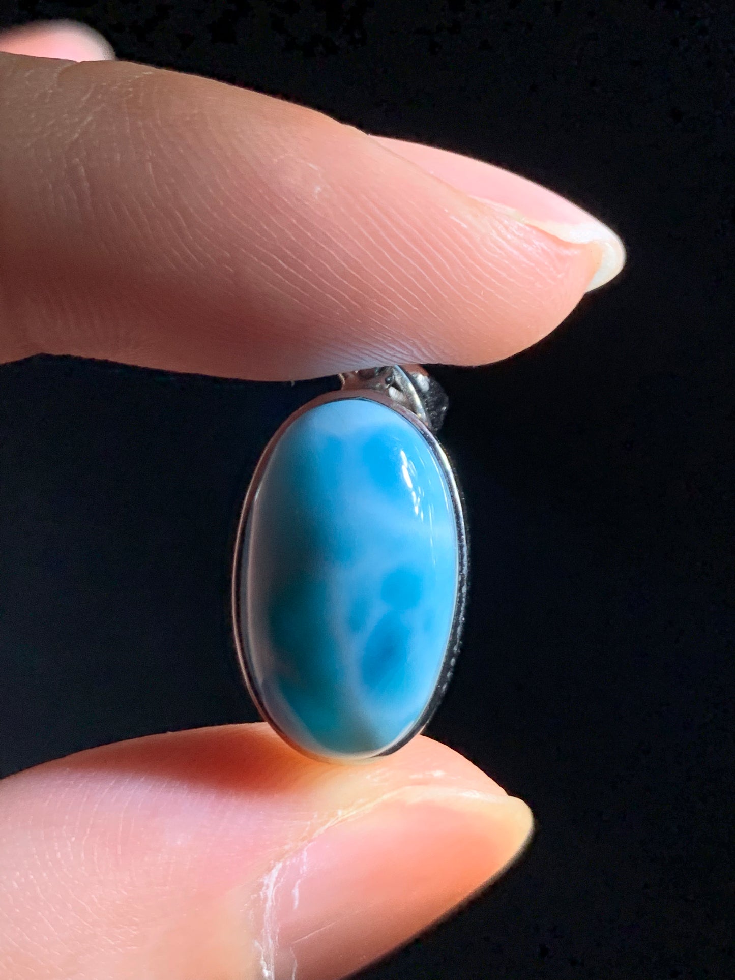 AAA Natural Authentic Dominican Larimar Pendant, Oval Larimar Pendant, Silver Pendant,Birthday Gift 992