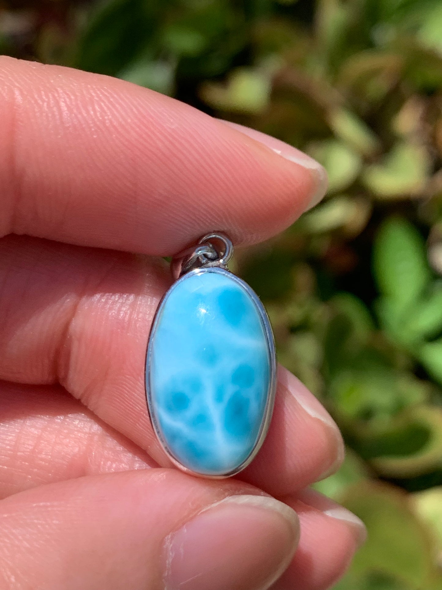 AAA Natural Authentic Dominican Larimar Pendant, Oval Larimar Pendant, Silver Pendant,Birthday Gift 992