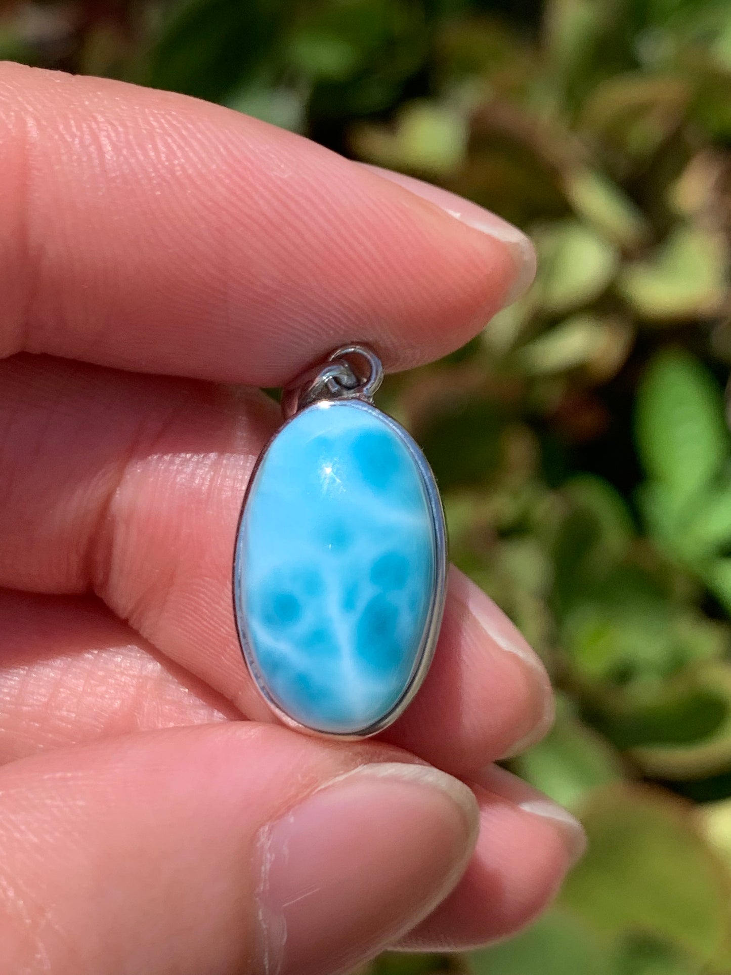 AAA Natural Authentic Dominican Larimar Pendant, Oval Larimar Pendant, Silver Pendant,Birthday Gift 992