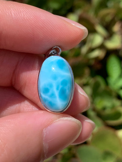 AAA Natural Authentic Dominican Larimar Pendant, Oval Larimar Pendant, Silver Pendant,Birthday Gift 992