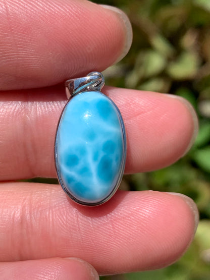 AAA Natural Authentic Dominican Larimar Pendant, Oval Larimar Pendant, Silver Pendant,Birthday Gift 992