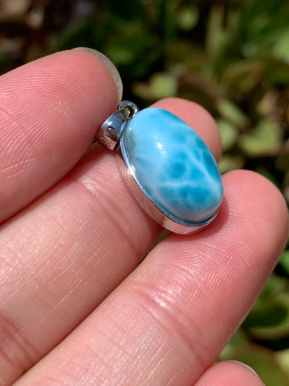 AAA Natural Authentic Dominican Larimar Pendant, Oval Larimar Pendant, Silver Pendant,Birthday Gift 992