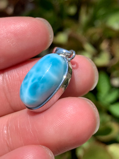 AAA Natural Authentic Dominican Larimar Pendant, Oval Larimar Pendant, Silver Pendant,Birthday Gift 992